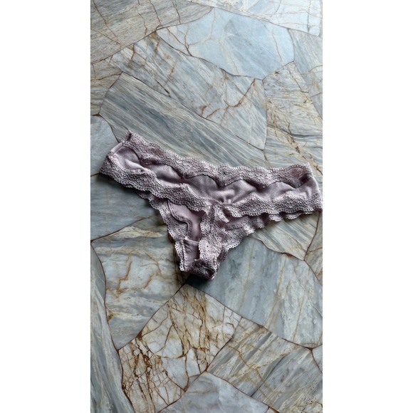 Shimmering Lace Thong Panty Pink Sparkle Bow Detail Women's Lingerie XS - Picture 7 of 7